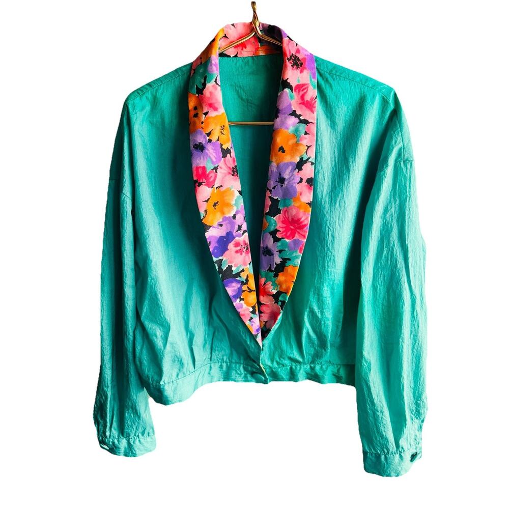 Vintage David Eliot Bruxelles Women's Colorful Cropped Jacket 80's Ripstop Nylon